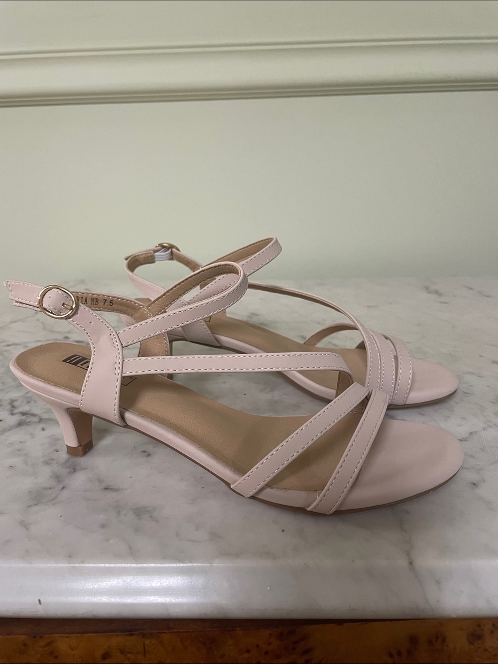 IDIFU Strappy Kitten Heel Sandals in color Nude - Size 7.5